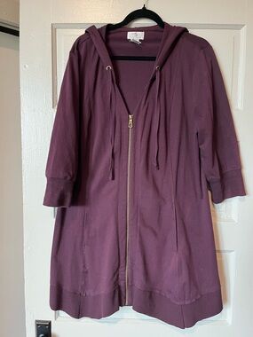 OSO Hooded Zip-Front Long Jacket — Plum